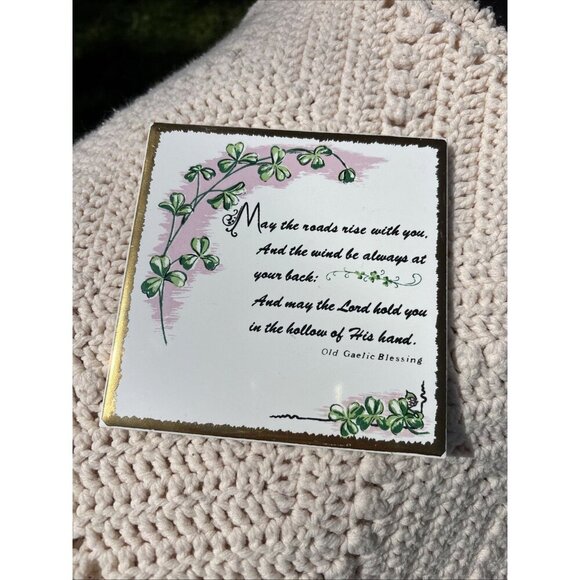 Unbranded Other - Vintage Irish Blessing Tile Plaque Trivet Shamrocks Gaelic Ceramic